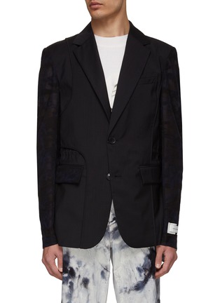 Main View - Click To Enlarge - FENG CHEN WANG - Camouflage Mesh Sleeve Wool Single Breasted Blazer