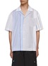 Main View - Click To Enlarge - FENG CHEN WANG - Striped Panel Cotton Short Sleeve Shirt