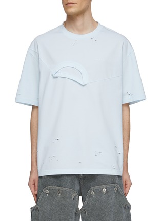 Main View - Click To Enlarge - FENG CHEN WANG - Double Collar Distressed Crewneck T-Shirt