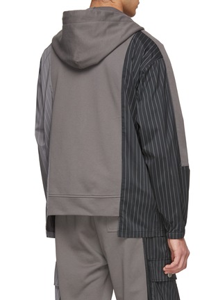 Back View - Click To Enlarge - FENG CHEN WANG - Striped Panel Cotton Blend Zip Up Hoodie