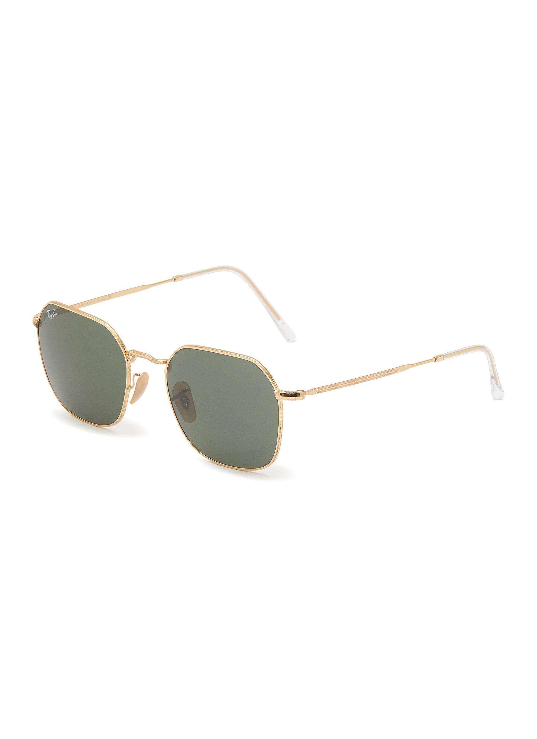 RAY-BAN Green Lens Gold Toned Metal Square Sunglasses