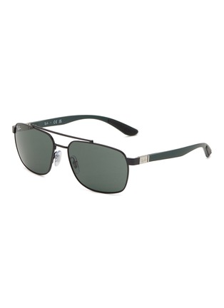 Main View - Click To Enlarge - RAY-BAN - Green Lens Black Metal Aviator Sports Sunglasses