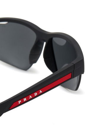 Detail View - Click To Enlarge - PRADA - Linea Rossa Dark Grey Lens Acetate Sports Sunglasses