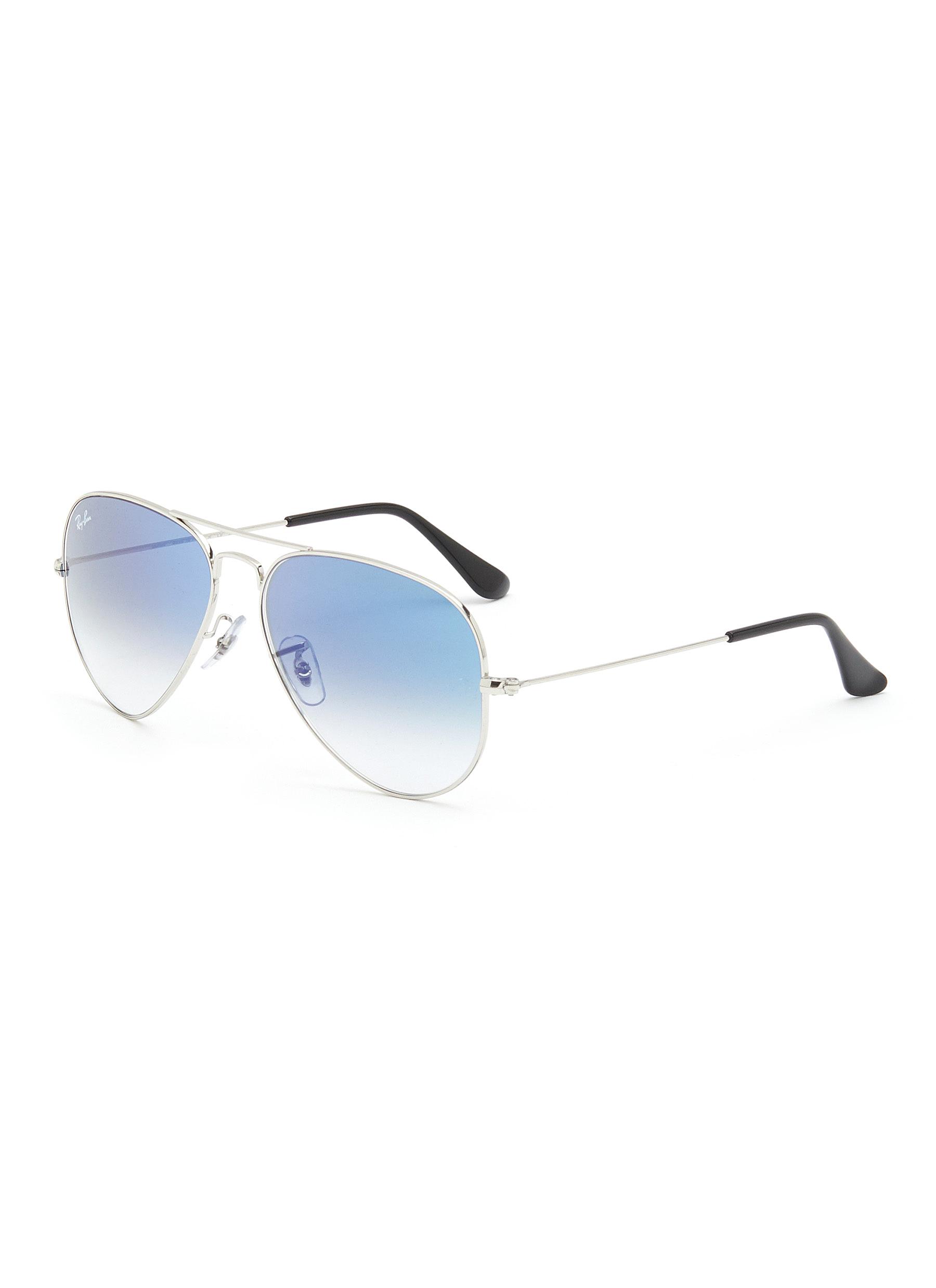 Gradient Blue Lens Silver Toned Metal Aviator Sunglasses