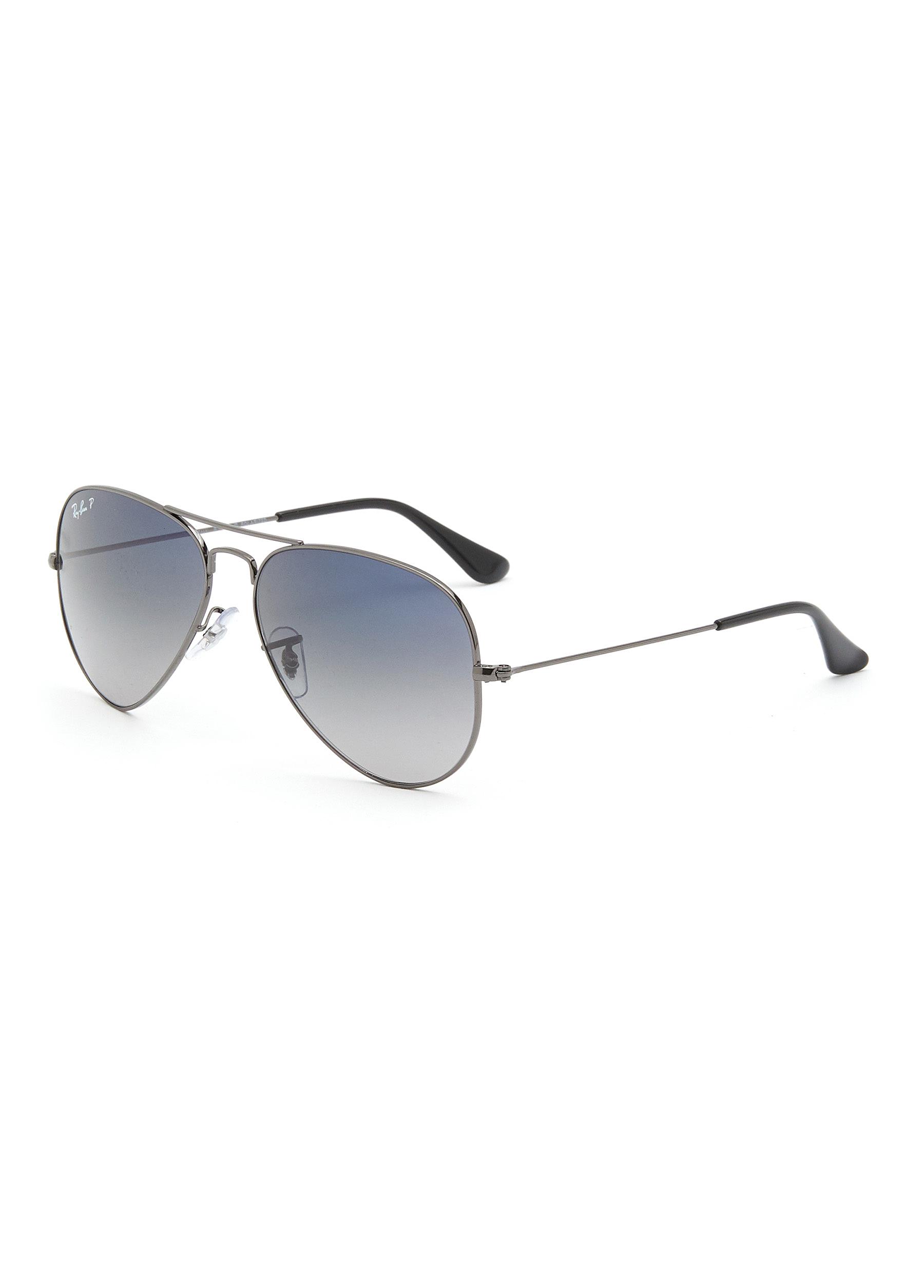 Gradient Blue Lens Grey Metal Aviator Sunglasses