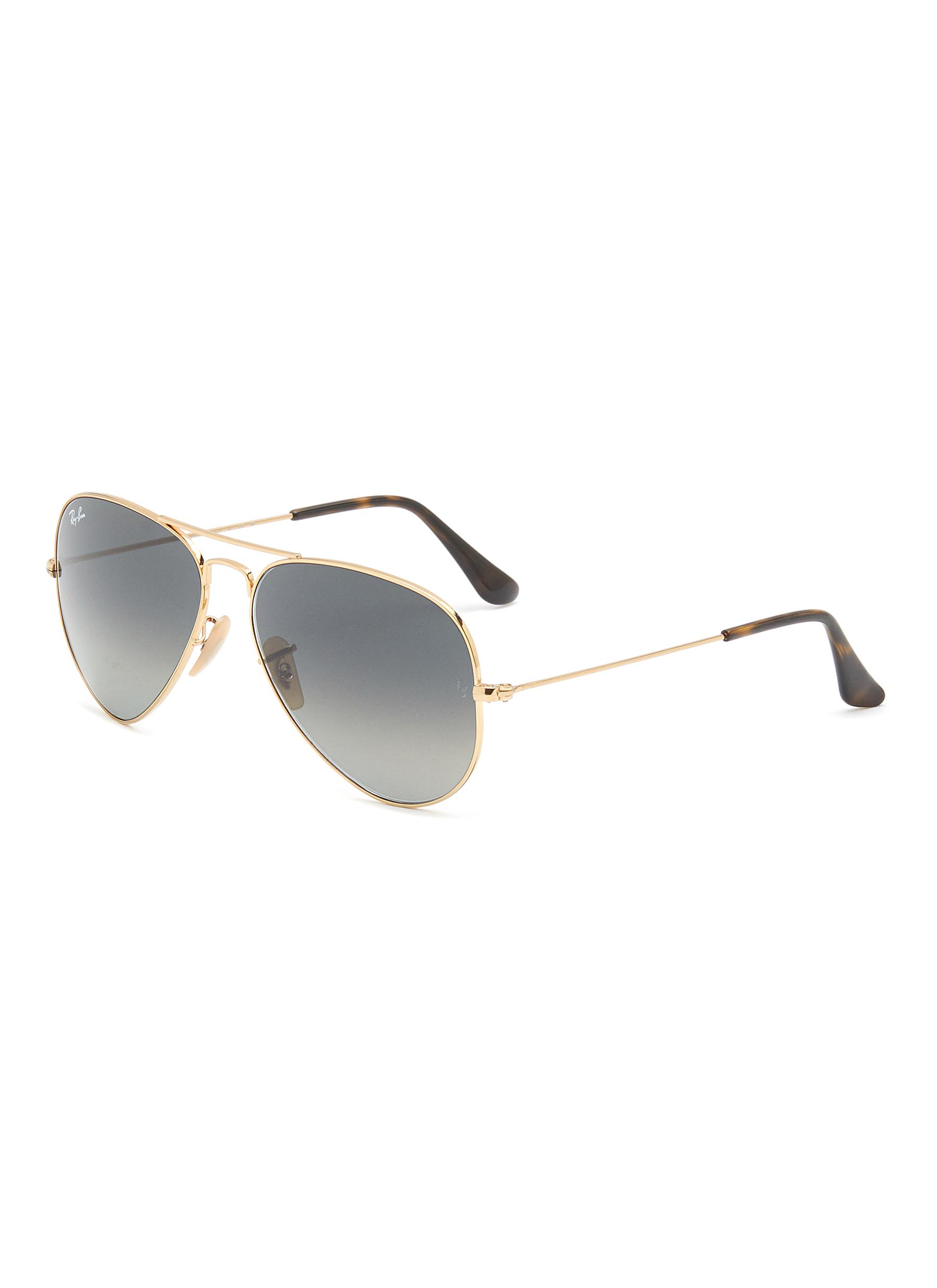Gradient Grey Lens Gold Toned Metal Aviator Sunglasses