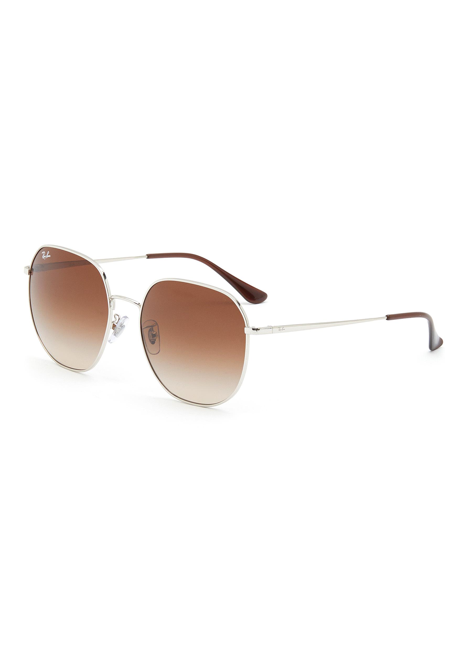 Gradient Brown Lens Silver Toned Metal Aviator Sunglasses