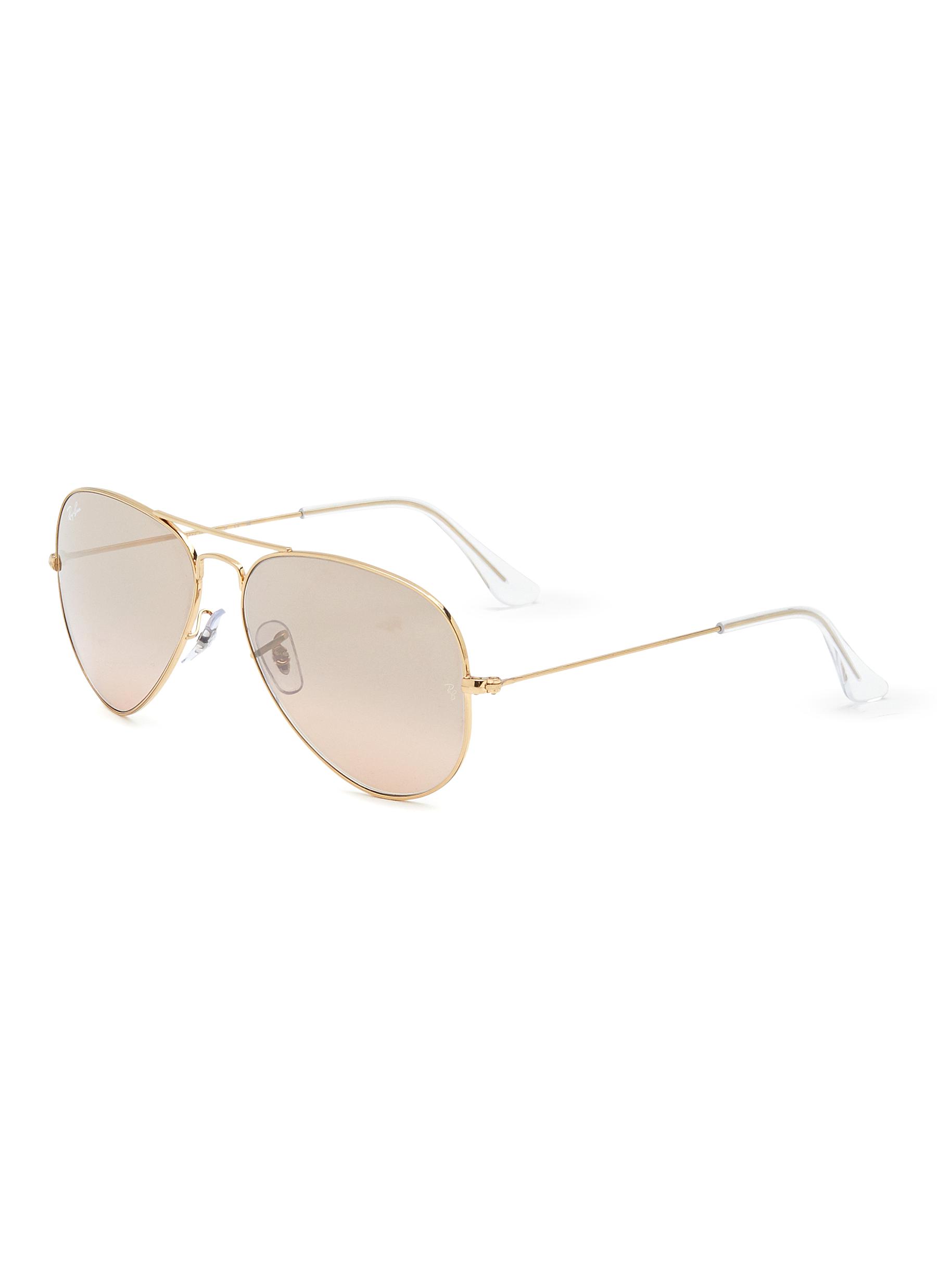 Gradient Pink Lens Gold Toned Metal Aviator Sunglasses