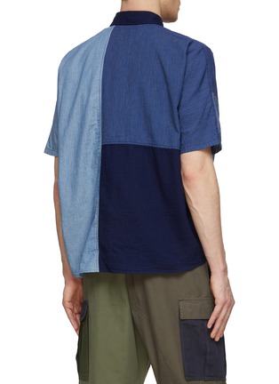 Back View - Click To Enlarge - FDMTL - Colourblocking Patchwork Cotton Short Sleeve Shirt