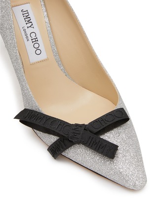 Detail View - Click To Enlarge - JIMMY CHOO - ‘Romy’ 85 Bow Embellished Glitter Point Toe Pumps