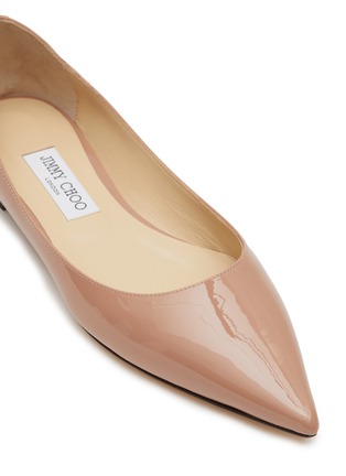 Detail View - Click To Enlarge - JIMMY CHOO - ‘LOVE’ LOGO APPLIQUÉ POINT TOE PATENT LEATHER SKIMMER FLATS