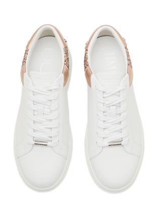 Detail View - Click To Enlarge - JIMMY CHOO - ‘ROME’ LOW TOP LACE UP GLITTER LEATHER SNEAKERS