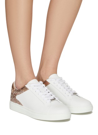 Figure View - Click To Enlarge - JIMMY CHOO - ‘ROME’ LOW TOP LACE UP GLITTER LEATHER SNEAKERS