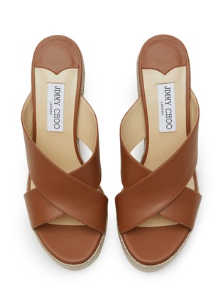 Detail View - Click To Enlarge - JIMMY CHOO - ‘Dovina’ 100 Leather Cross Strap Wedged Sandals