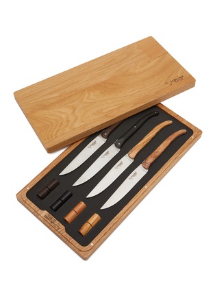 Detail View - Click To Enlarge - LAGUIOLE EN AUBRAC - Full handle Steak Knives With Wooden Knife Rests — Set of 4