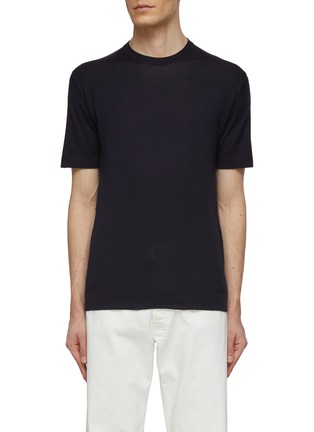 Main View - Click To Enlarge - JOHN SMEDLEY - ‘Lorca’ Crewneck Short Sleeve Sea Island Cotton Knit T-Shirt