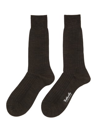 Main View - Click To Enlarge - PANTHERELLA - ‘LABURNUM’ 5X3 RIB MERINO WOOL LONG ANKLET SOCKS