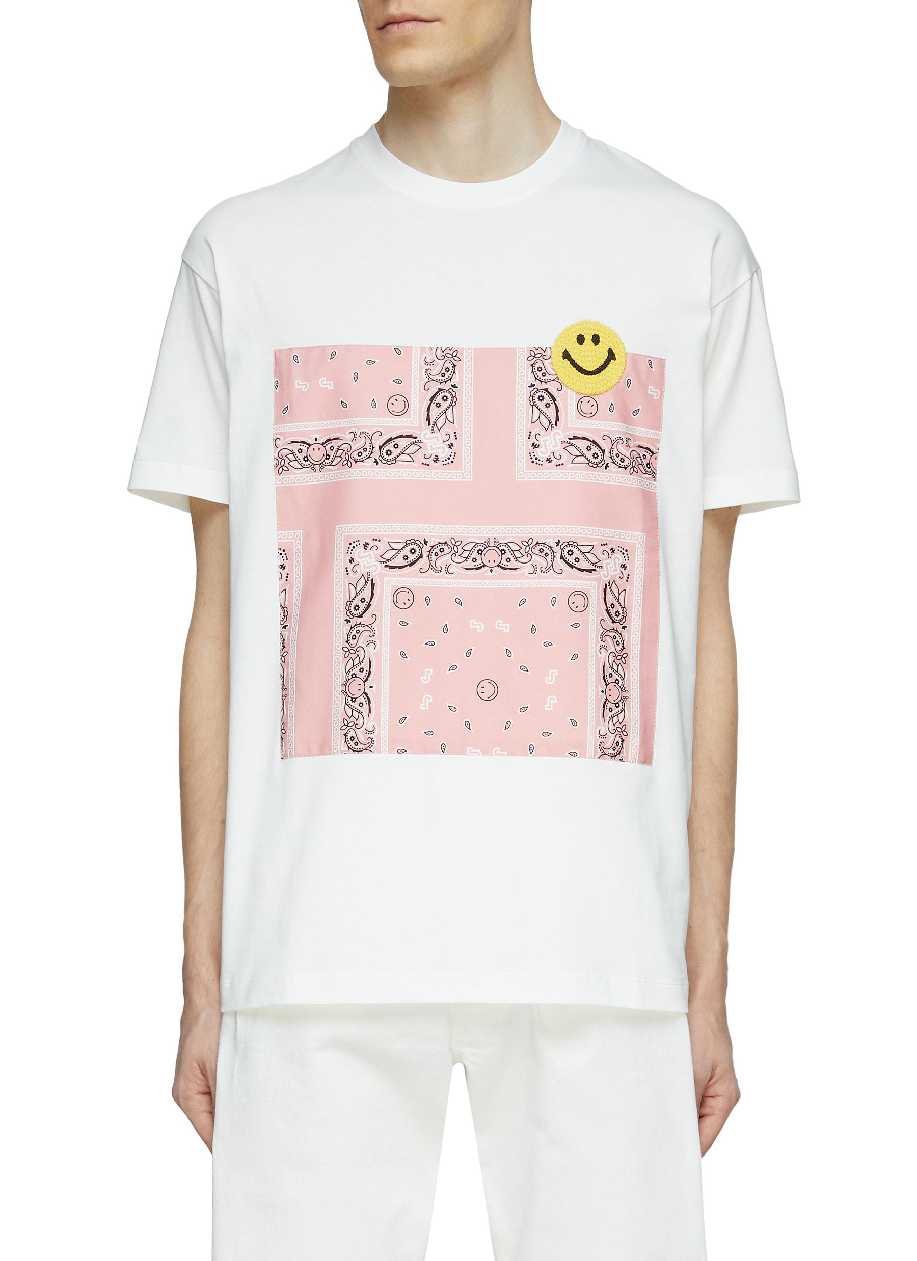 JOSHUA'S BANDANA PATCH WITH STITCHED SMILEY FACE CREWNECK T-SHIRT