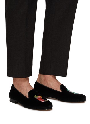 Figure View - Click To Enlarge - STUBBS & WOOTTON - ‘MARY MOJITO’ ALMOND TOE COCKTAIL EMBROIDERED VELVET LOAFERS