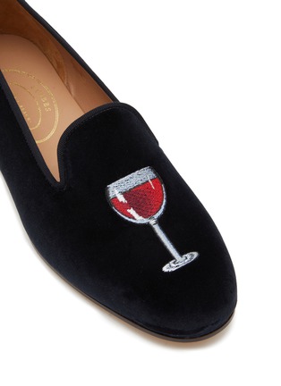 Detail View - Click To Enlarge - STUBBS & WOOTTON - ‘REDWINE’ ALMOND TOE WINE EMBROIDERED VELVET LOAFERS