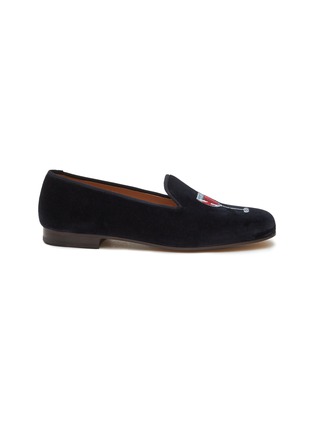 Main View - Click To Enlarge - STUBBS & WOOTTON - ‘REDWINE’ ALMOND TOE WINE EMBROIDERED VELVET LOAFERS