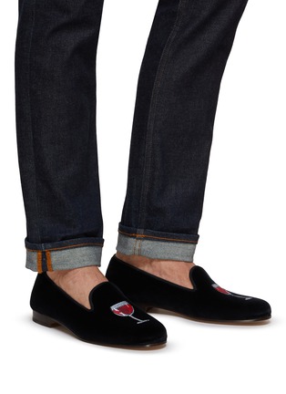 Figure View - Click To Enlarge - STUBBS & WOOTTON - ‘REDWINE’ ALMOND TOE WINE EMBROIDERED VELVET LOAFERS