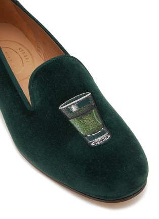 Detail View - Click To Enlarge - STUBBS & WOOTTON - ‘ABSINTHE’  ALMOND TOE SHOT GLASS EMBROIDERED VELVET LOAFERS