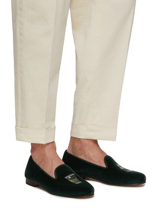 Figure View - Click To Enlarge - STUBBS & WOOTTON - ‘ABSINTHE’  ALMOND TOE SHOT GLASS EMBROIDERED VELVET LOAFERS