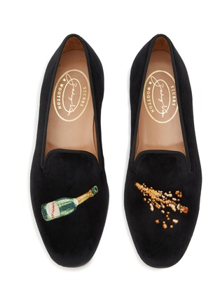 Detail View - Click To Enlarge - STUBBS & WOOTTON - ‘CHAMPAGNE’ ALMOND TOE SHOT GLASS EMBROIDERED VELVET LOAFERS