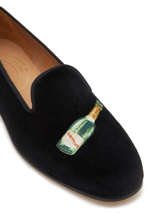 Detail View - Click To Enlarge - STUBBS & WOOTTON - ‘CHAMPAGNE’ ALMOND TOE SHOT GLASS EMBROIDERED VELVET LOAFERS