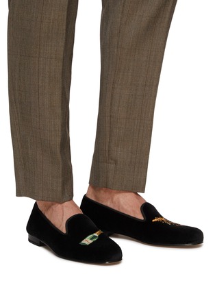 Figure View - Click To Enlarge - STUBBS & WOOTTON - ‘CHAMPAGNE’ ALMOND TOE SHOT GLASS EMBROIDERED VELVET LOAFERS