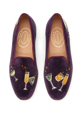 Detail View - Click To Enlarge - STUBBS & WOOTTON - ‘CELEBRATION’ ALMOND TOE DRINKS EMBROIDERED VELVET LOAFERS