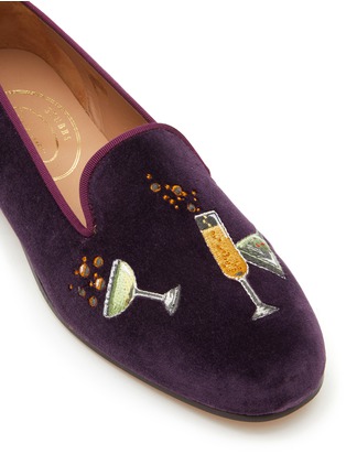 Detail View - Click To Enlarge - STUBBS & WOOTTON - ‘CELEBRATION’ ALMOND TOE DRINKS EMBROIDERED VELVET LOAFERS