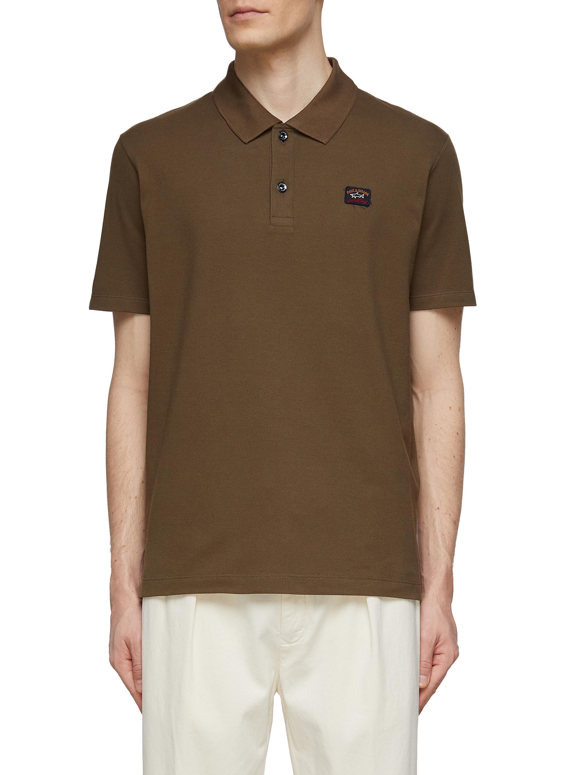 Paul & Shark Rectangular Logo Badge Cotton Polo Shirt In Brown