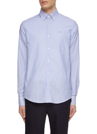 Main View - Click To Enlarge - PAUL & SHARK - TONAL LOGO EMBROIDERED STRIPED BUTTON DOWN SHIRT