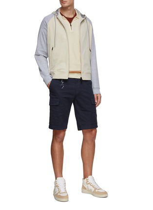 Figure View - Click To Enlarge - PAUL & SHARK - Two Toned Drawstring Zip Up Hoodie
