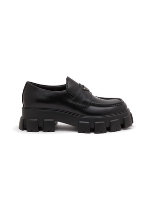 Main View - Click To Enlarge - PRADA - Logo Plaque Lug Sole Leather Loafers
