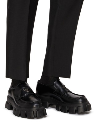 Figure View - Click To Enlarge - PRADA - Logo Plaque Lug Sole Leather Loafers