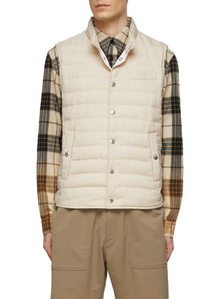 Main View - Click To Enlarge - BRUNELLO CUCINELLI - Quilted Linen Wool Blend Snap Button Vest