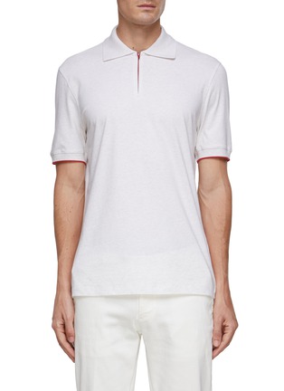 Main View - Click To Enlarge - BRUNELLO CUCINELLI - Half Zip Spread Collar Short Sleeve Polo Shirt