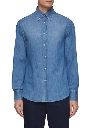 Main View - Click To Enlarge - BRUNELLO CUCINELLI - LONG SLEEVE BUTTON DOWN DENIM SHIRT