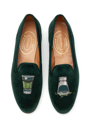 Detail View - Click To Enlarge - STUBBS & WOOTTON - ‘ABSINTHE’ SHOT GLASS EMBROIDERY FLAT VELVET LOAFERS