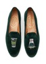 Detail View - Click To Enlarge - STUBBS & WOOTTON - ‘ABSINTHE’ SHOT GLASS EMBROIDERY FLAT VELVET LOAFERS