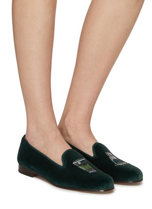 Figure View - Click To Enlarge - STUBBS & WOOTTON - ‘ABSINTHE’ SHOT GLASS EMBROIDERY FLAT VELVET LOAFERS
