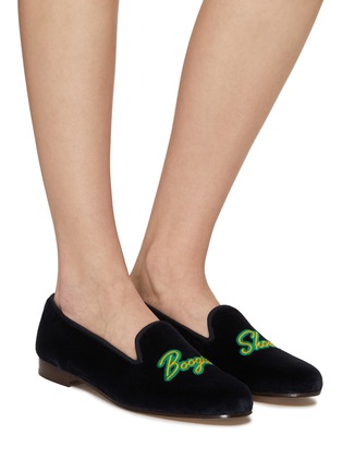 Figure View - Click To Enlarge - STUBBS & WOOTTON - ‘BOOGIE’ EMBROIDERY FLAT VELVET LOAFERS