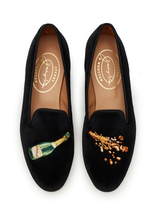 Detail View - Click To Enlarge - STUBBS & WOOTTON - ‘CHAMPAGNE’ EMBROIDERY FLAT VELVET LOAFERS