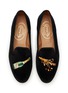 STUBBS & WOOTTON - ‘CHAMPAGNE’ EMBROIDERY FLAT VELVET LOAFERS