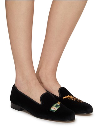 Figure View - Click To Enlarge - STUBBS & WOOTTON - ‘CHAMPAGNE’ EMBROIDERY FLAT VELVET LOAFERS