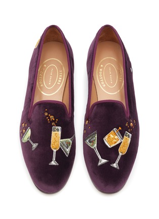 Detail View - Click To Enlarge - STUBBS & WOOTTON - ‘CELEBRATION’ DRINKING GLASSES EMBROIDERY FLAT VELVET LOAFERS