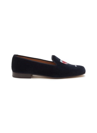 Main View - Click To Enlarge - STUBBS & WOOTTON - ‘RED WINE’ EMBROIDERY FLAT VELVET LOAFERS